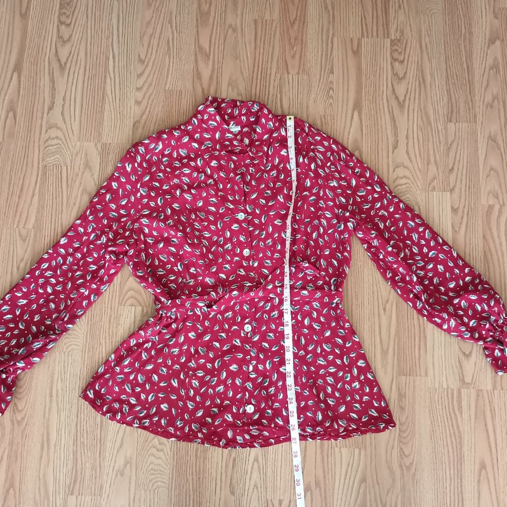 Jessica Lauren Red Vintage with Feathers Button down blouse